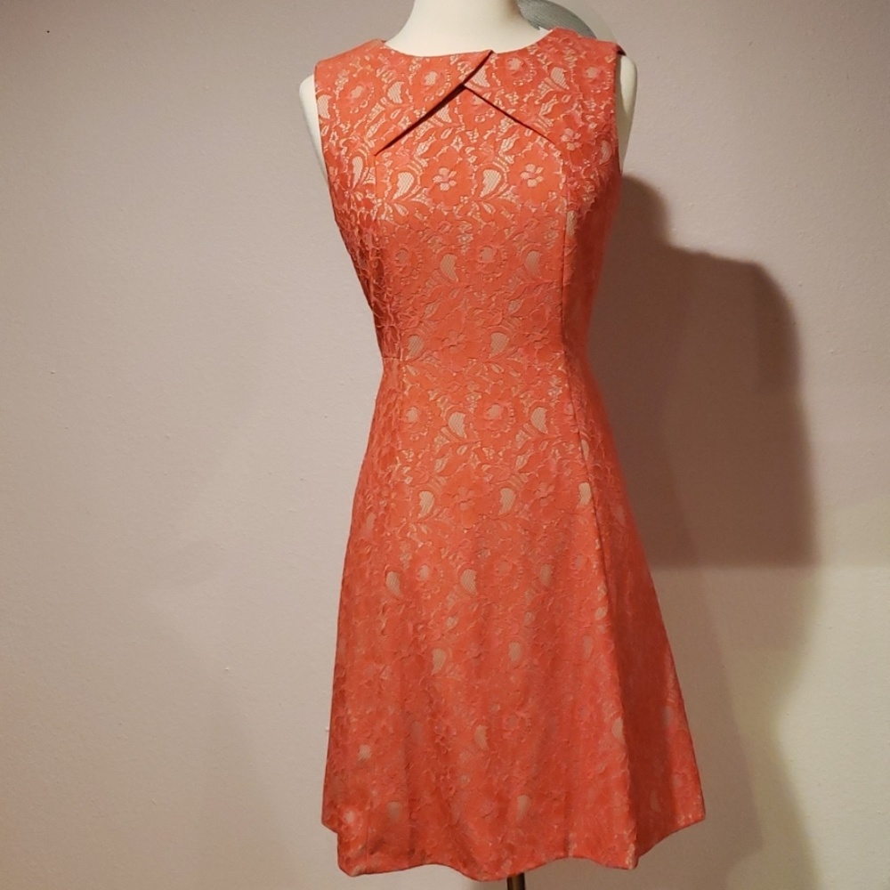 Tahari Authur S. Levine coral lace dress, 4p